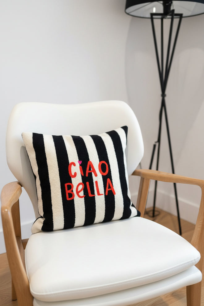Ciao Bella Cushion Black and White Stripe Square