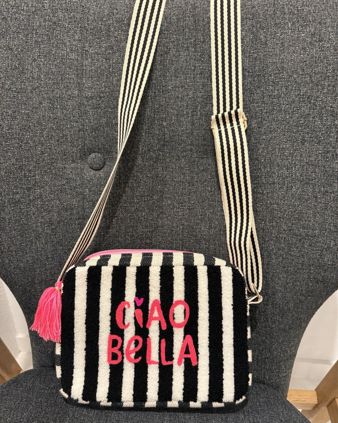Ciao Bella Black and White Stripe Handbag