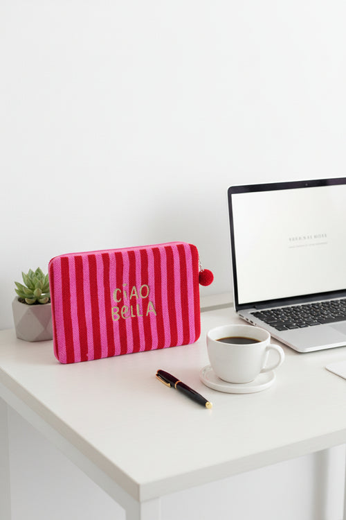 Ciao Bella Red Pink Stripes Laptop Sleeve