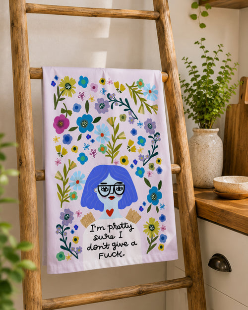 Pretty Sure I Don't Give a Fuck Grumpy Angel Tea Towel