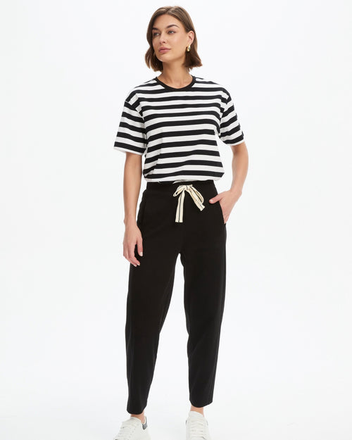 Tirelli Barrell Leg Lounge Pant Black Cream Stripe