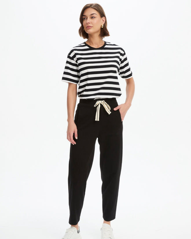 Tirelli Barrell Leg Lounge Pant Black Cream Stripe