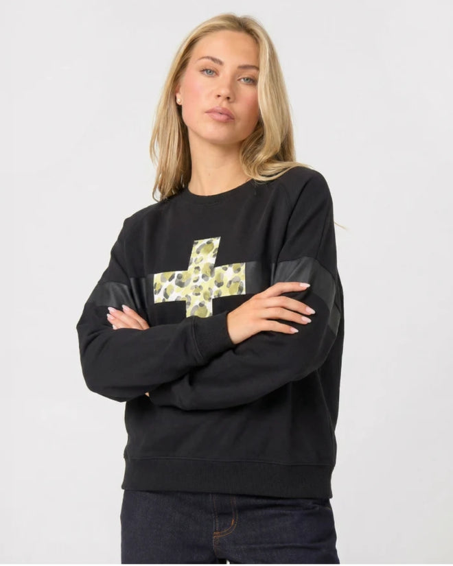 Stella and Gemma Classic Black Leopardess Cross Sweatshirt