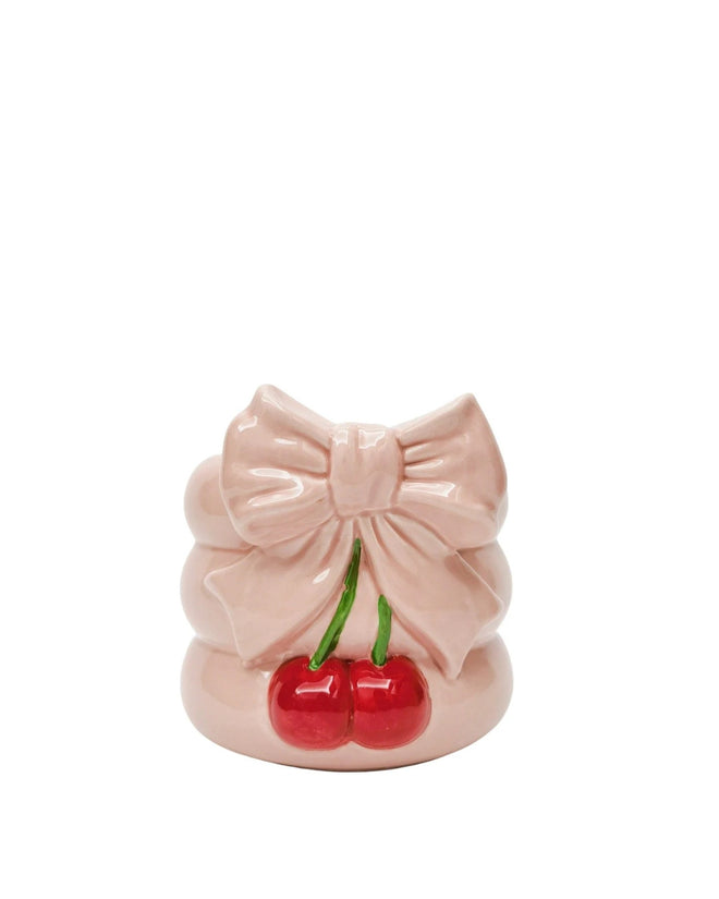 Cherry Bow Planter Pink and Red 16cm