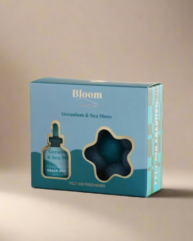 Grace and James Felt Flower Air Freshener Geranium & Sea Moss