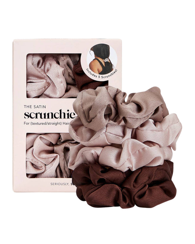 Kitsch Satin Sleep Scrunchies 5pc- Cameo