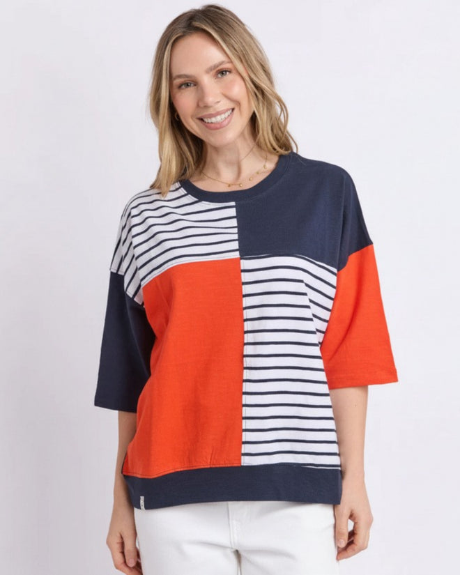 Elm Fig Tee Sweat Tangerine Navy