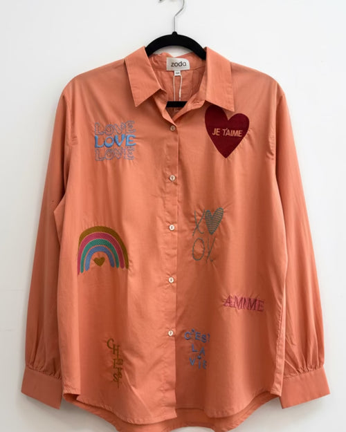 Zoda Emroidered Shirt Orange Je T’Aime Love