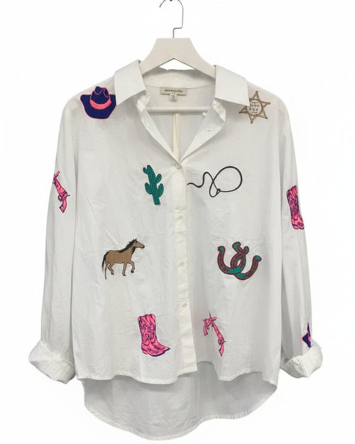 Zoda White Cowboy Emroidered Shirt