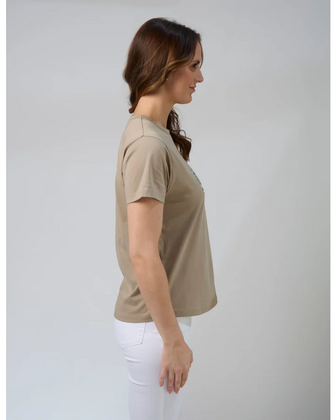 Stella and Gemma Ace T Shirt Leopard Cross Sage Taupe