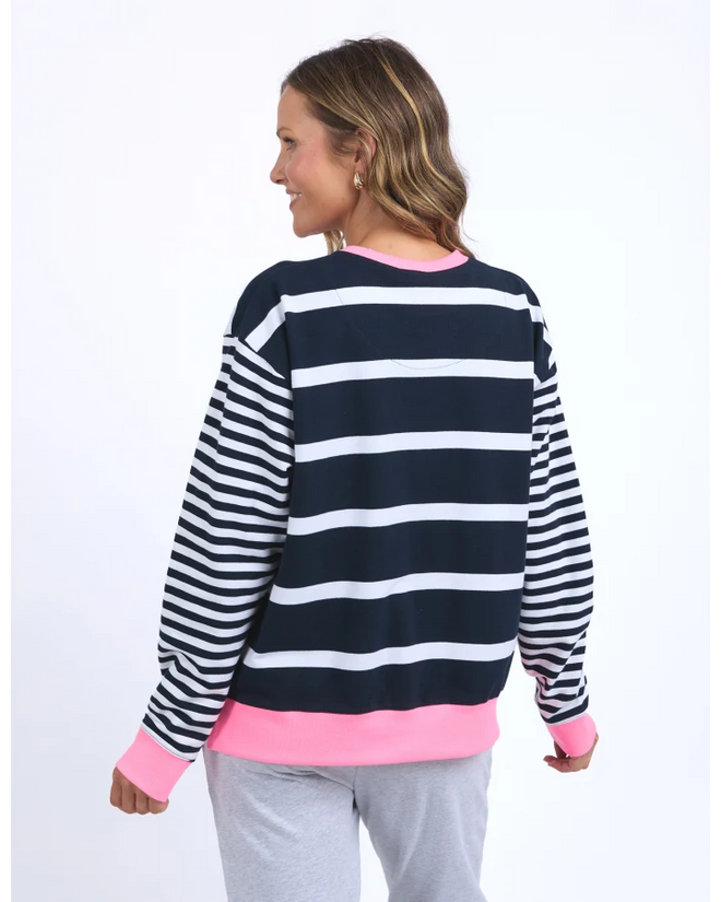 Elm All Sorts Crew Sweatshirt Navy Neon Pink