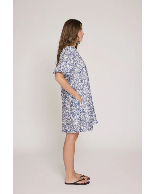 PREORDER - Stella and Gemma Bertina Dress Navy Hibiscus DUE OCTOBER