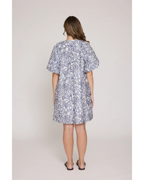 PREORDER - Stella and Gemma Bertina Dress Navy Hibiscus DUE OCTOBER