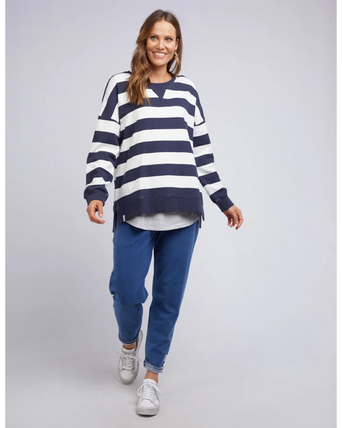 Elm Block Stripe Crew Sweatshirt Navy