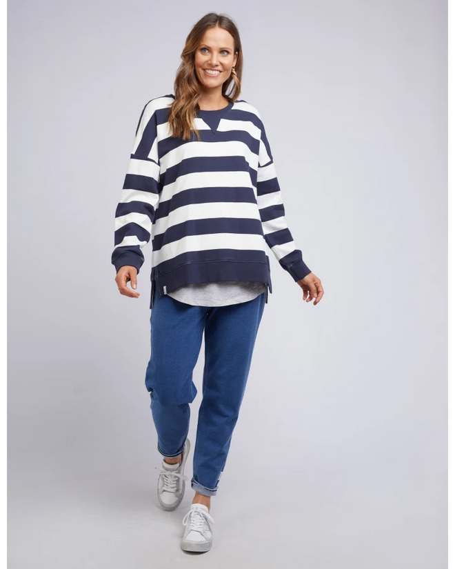 Elm Block Stripe Crew Sweatshirt Navy