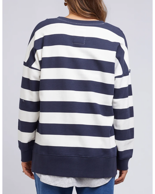 Elm Block Stripe Crew Sweatshirt Navy