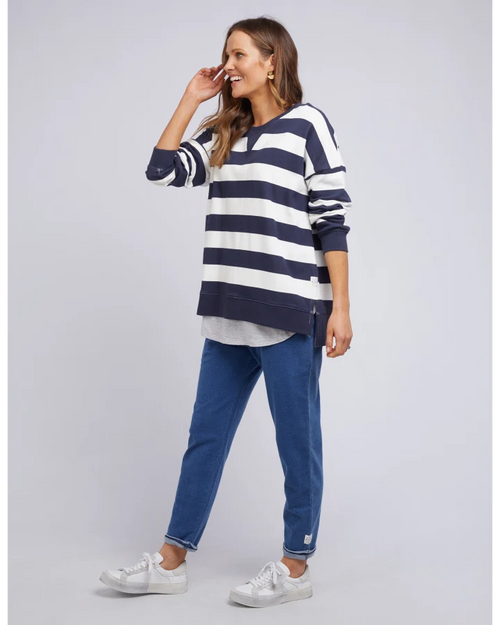 Elm Block Stripe Crew Sweatshirt Navy