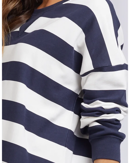Elm Block Stripe Crew Sweatshirt Navy