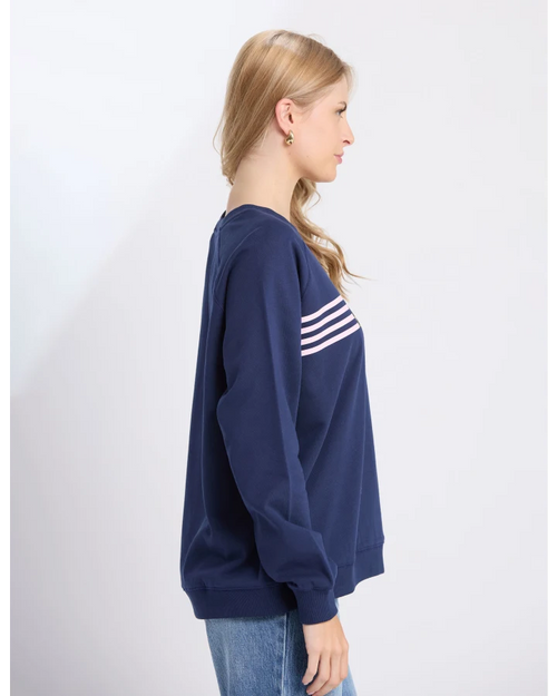 Stella and Gemma Classic Sweatshirt Navy Leopard Cross Pink Stripe