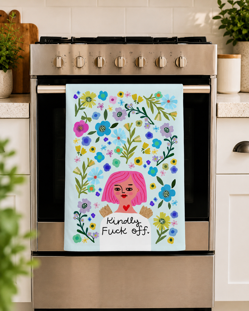 Kindly Fuck Off Grumpy Angel Tea Towel