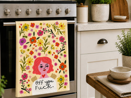 Off You Fuck Grumpy Angel Dish Towel