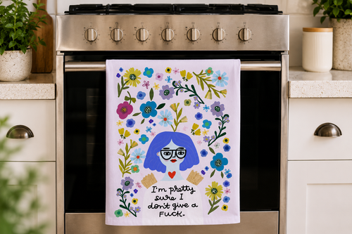 Pretty Sure I Don't Give a Fuck Grumpy Angel Tea Towel