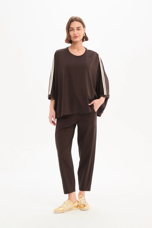 Tirelli Chocolate with Cream Stripe Oversized 3/4 Stripe Sleeve T Shirt