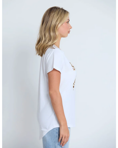 Stella and Gemma Classic T Shirt White Leopard Bow