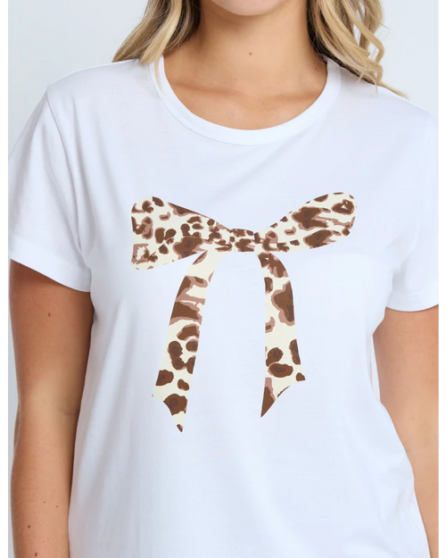Stella and Gemma Classic T Shirt White Leopard Bow