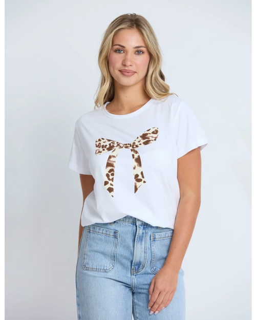 Stella and Gemma Classic T Shirt White Leopard Bow