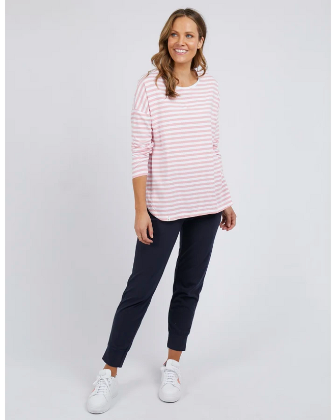 Elm Lauren Long Sleeve T Shirt Coral White Stripe