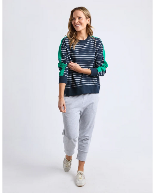 Elm Sloane Crew Sweatshirt Navy Stripe