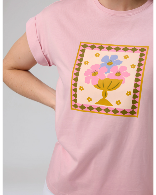 Stella and Gemma Cuff Tee Mauve Jardin Tile