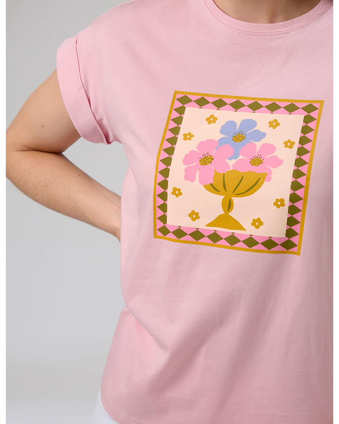 Stella and Gemma Cuff Tee Mauve Jardin Tile