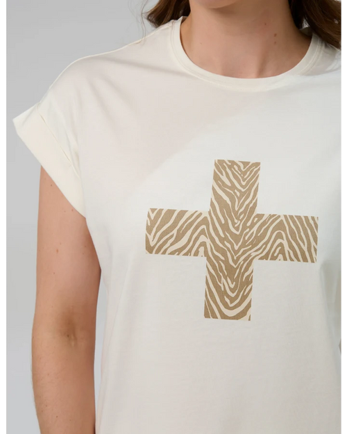 Stella and Gemma Cream Zebra Cross Cuff T Shirt