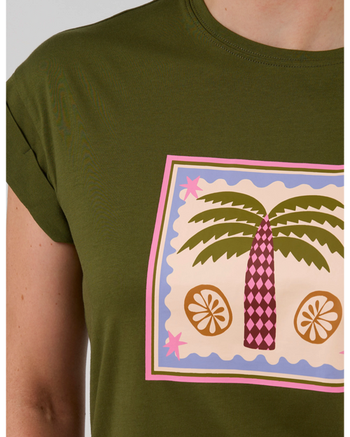 Stella and Gemma Cuff Tee Khaki Palm