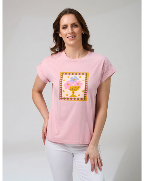 Stella and Gemma Cuff Tee Mauve Jardin Tile