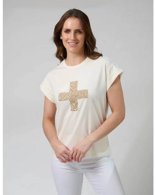 Stella and Gemma Cream Zebra Cross Cuff T Shirt