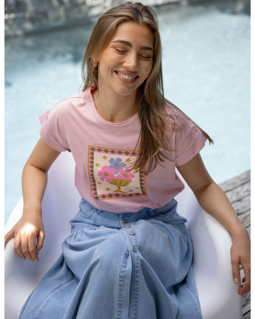 Stella and Gemma Cuff Tee Mauve Jardin Tile