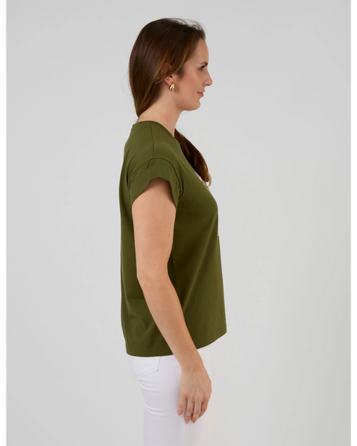 Stella and Gemma Cuff Tee Khaki Palm