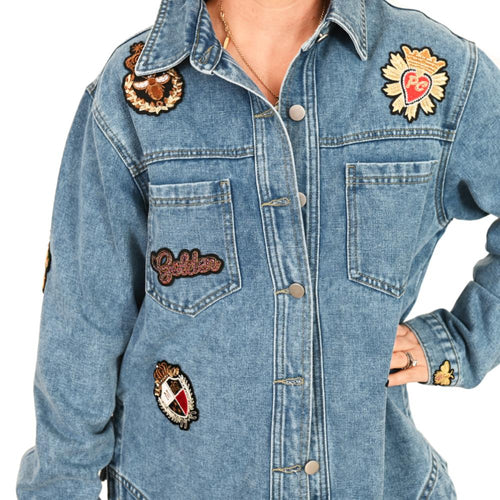 Palm Cove Crowned Bee Denim Shacket