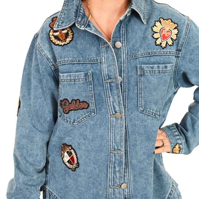 PREORDER - Palm Cove Crowned Bee Denim Shacket DUE JUNE