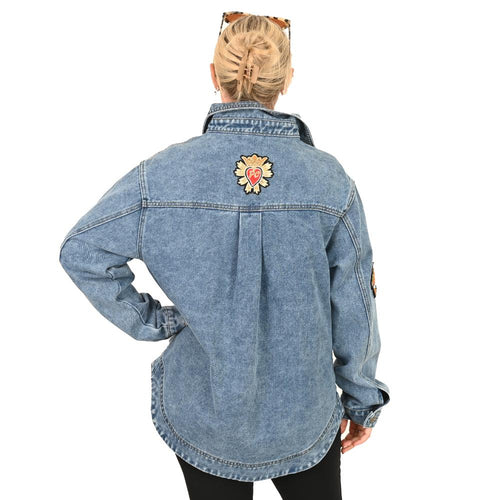 Palm Cove Crowned Bee Denim Shacket
