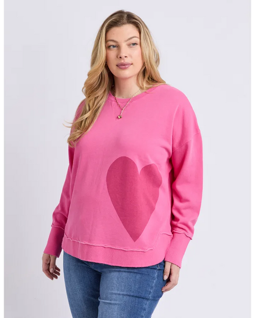 Elm One Heart Crew Sweatshirt Hot Pink