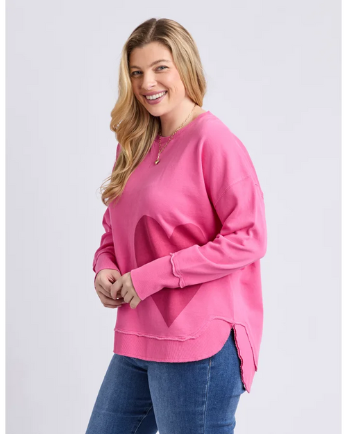 Elm One Heart Crew Sweatshirt Hot Pink