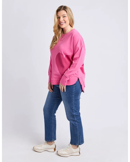 Elm One Heart Crew Sweatshirt Hot Pink