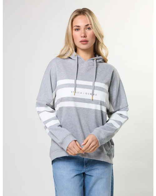 Stella and Gemma Newport Hoodie Grey Marle Icon Stripe