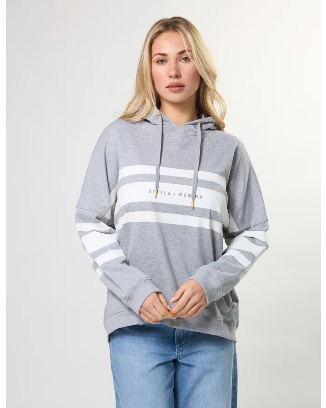 Stella and Gemma Newport Hoodie Grey Marle Icon Stripe