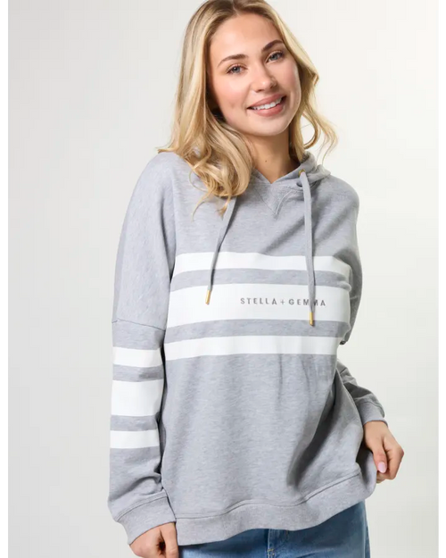 Stella and Gemma Newport Hoodie Grey Marle Icon Stripe