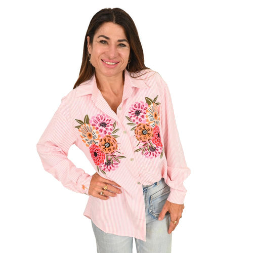 Palm Cove Influence In Bloom Shirt Pink Cotton
